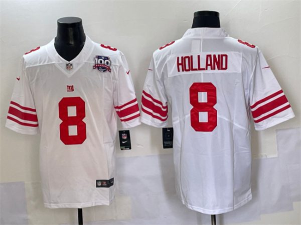 New York Giants #8 Jevon Holland White 2025 With 100th Season Patch Vapor Untouchable Limited Stitched Jersey