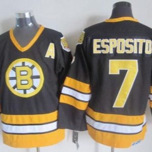 Bruins #7 Phil Esposito Black Yellow CCM Throwback Stitched Jersey