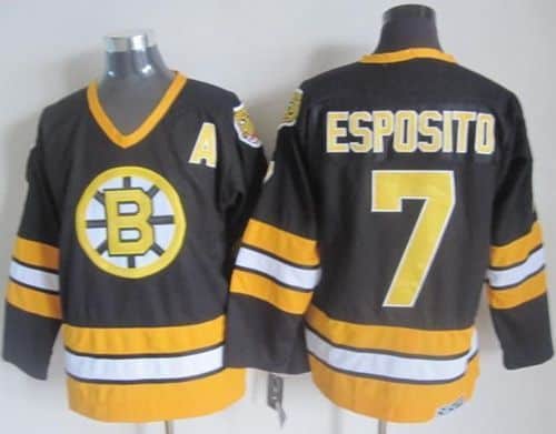 Bruins #7 Phil Esposito Black Yellow CCM Throwback Stitched Jersey
