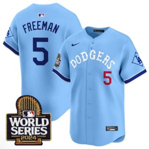 Los Angeles Dodgers #5 Freddie Freeman Blue With 2024 World Series Patch Vapor Premier Limited Stitched Jersey