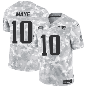 New England Patriots #10 Drake Maye 2024 F.U.S.E. Arctic Camo Salute To Service Limited Stitched Jersey
