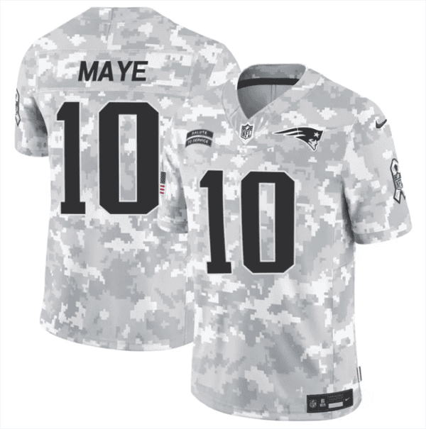 New England Patriots #10 Drake Maye 2024 F.U.S.E. Arctic Camo Salute To Service Limited Stitched Jersey