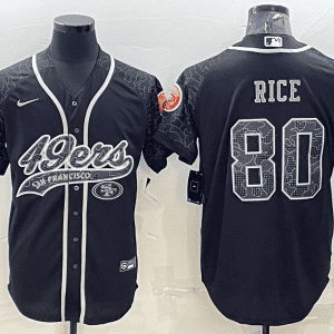 San Francisco 49ers #80 Jerry Rice Black Reflective With Patch Cool Base Stitched Baseball Jersey