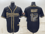 Tampa Bay Buccaneers #12 Tom Brady Black Gold With Patch Cool Base Stitched Baseball Jersey