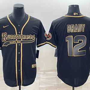 Tampa Bay Buccaneers #12 Tom Brady Black Gold With Patch Cool Base Stitched Baseball Jersey