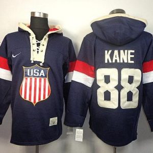 Team USA Olympics #88 Patrick Kane Navy Blue Sawyer Hooded Sweatshirt Stitched Jersey