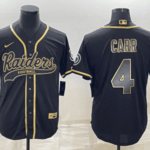 Las Vegas Raiders #4 Derek Carr Black Gold With Patch Cool Base Stitched Baseball Jersey