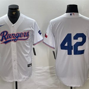 Texas Rangers #42 Jackie Robinson White Cool Base Stitched Jersey
