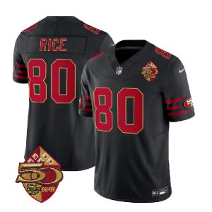 San Francisco 49ers #80 Jerry Rice Black 2023 F.U.S.E. 50th Patch Throwback Stitched Jersey
