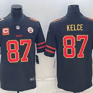 Kansas City Chiefs #87 Travis Kelce Black Red Gold 4-Star C Patch Vapor Untouchable Limited Stitched Jersey