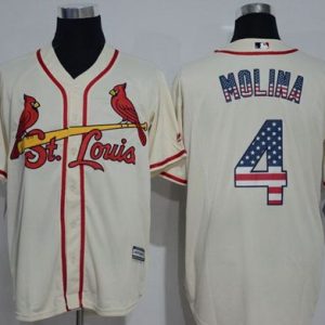 Cardinals #4 Yadier Molina Cream USA Flag Fashion Stitched Jersey