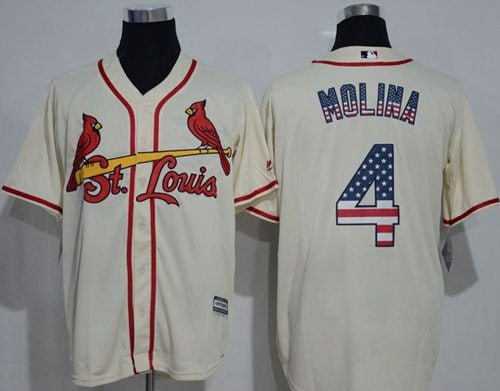 Cardinals #4 Yadier Molina Cream USA Flag Fashion Stitched Jersey