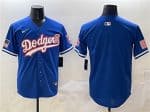 Los Angeles Dodgers Blank Royal With American Flag Patch Limited Stitched Jersey