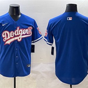 Los Angeles Dodgers Blank Royal With American Flag Patch Limited Stitched Jersey