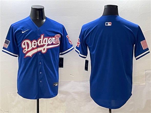 Los Angeles Dodgers Blank Royal With American Flag Patch Limited Stitched Jersey