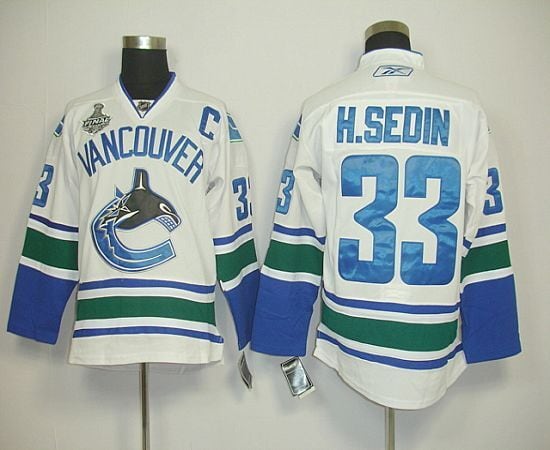 Canucks 2011 Stanley Cup Finals #33 Henrik Sedin White Stitched Jersey