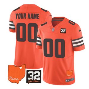 Cleveland Browns Custom Orange 2023 F.U.S.E. With Jim Brown Memorial Patch Vapor Untouchable Limited Stitched Jersey