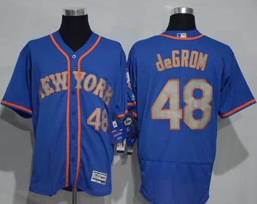 Mets #48 Jacob DeGrom Blue(Grey NO.) Flexbase Authentic Collection Stitched Jersey