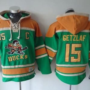 Ducks #15 Ryan Getzlaf Green Sawyer Hooded Sweatshirt Stitched Jersey