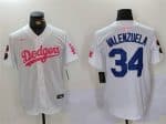 Los Angeles Dodgers #34 Toro Valenzuela White Pink Vin Kobe Patch Stitched Jersey