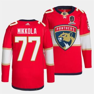 Florida Panthers #77 Niko Mikkola Red Home 2024 Stanley Cup Champions Stitched Jersey