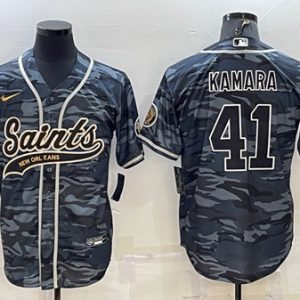 New Orleans Saints #41 Alvin Kamara Gray Camo With Patch Cool Base Stitched Baseball Jersey