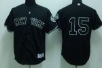 Yankees #15 Thurman Munson Stitched Black Jersey