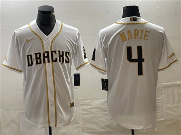 Arizona Diamondbacks #4 Ketel Marte White Gold Cool Base Stitched Jersey