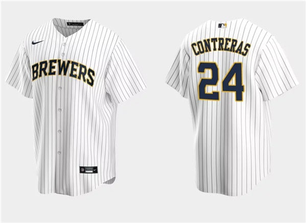 Milwaukee Brewers #24 William Contreras White Cool Base Stitched Jersey