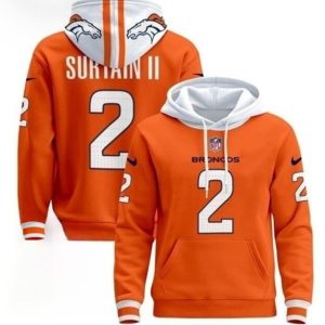 Denver Broncos #2 Pat Surtain II Orange Pullover Hoodie