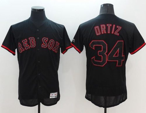 Red Sox #34 David Ortiz Black Fashion Flexbase Authentic Collection Stitched Jersey