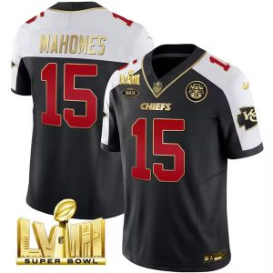 Kansas City Chiefs #15 Patrick Mahomes Black White 2024 F.U.S.E. Super Bowl LVIII Patch With "NKH" Patch Vapor Untouchable Limited Stitched Jersey