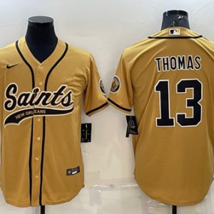 New Orleans Saints #13 Michael Thomas Gold With Patch Cool Base Stitched Baseball Jersey