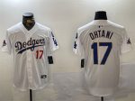Los Angeles Dodgers #17 Shohei Ohtani White Gold 2024 World Series Champions With Fernando Memorial Patch Home Limited Stitched Jersey