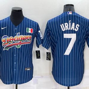 Los Angeles Dodgers #7 Julio Urias Navy Mexico Rainbow Cool Base Stitched Baseball Jersey