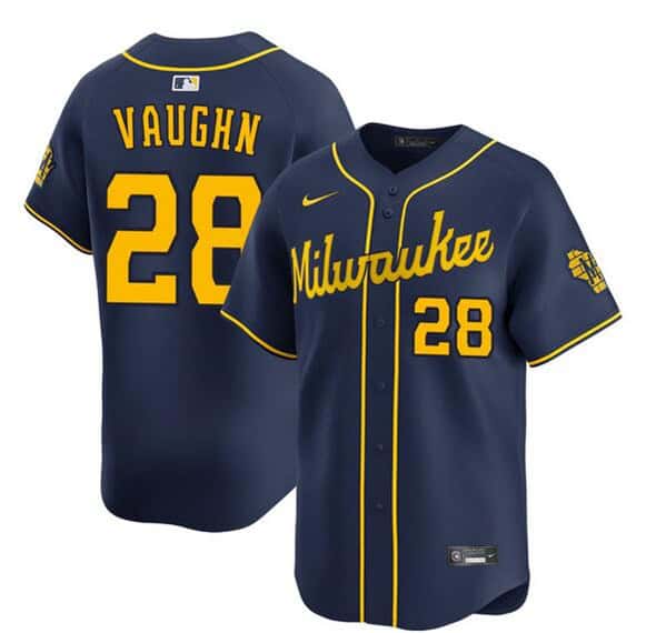 Milwaukee Brewers #28 Andrew Vaughn Navy Alternate Limited Stitched Jersey