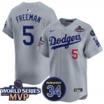 Los Angeles Dodgers #5 Freddie Freeman Gray 2024 World Series MVP Fernando Memorial Patch Vapor Premier Limited Stitched Jersey
