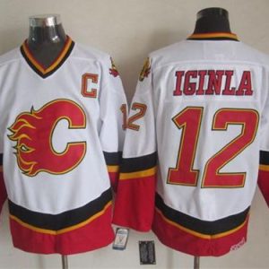Flames #12 Jarome Iginla White Black CCM Throwback Stitched Jersey