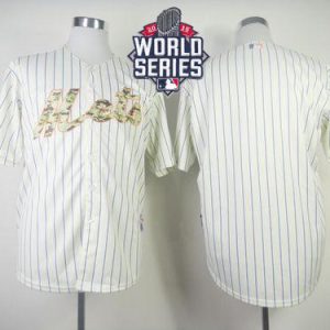 Mets Blank Cream(Blue Strip) USMC Cool Base W 2015 World Series Patch Stitched Jersey