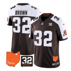 Cleveland Browns #32 Jim Brown Brown White 2023 F.U.S.E. With Jim Brown Memorial Patch Vapor Untouchable Limited Stitched Jersey