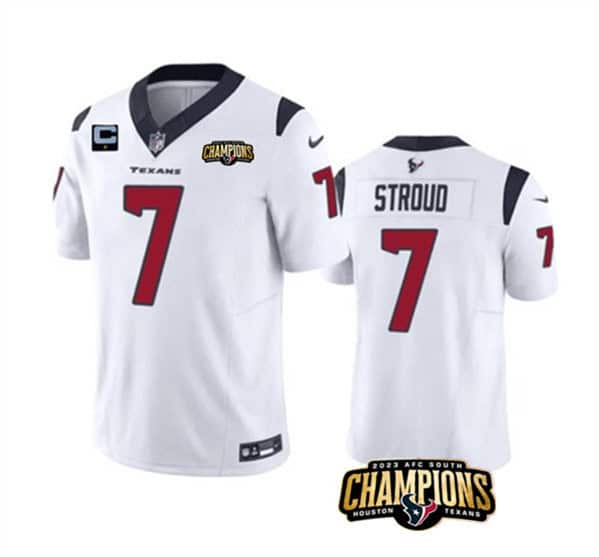 Houston Texans #7 C.J. Stroud White 2023 F.U.S.E. AFC South Champions Patch And 1-Star C Patch Vapor Untouchable Limited Stitched Jersey
