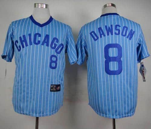 Cubs #8 Andre Dawson Blue(White Strip) Cooperstown Throwback Stitched Jersey