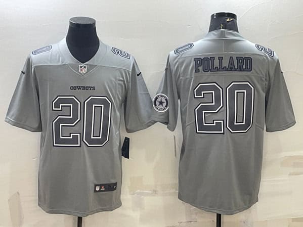 Dallas Cowboys #20 Tony Pollard With Patch Gray Atmosphere Fashion Stitched Jersey
