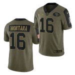 San Francisco 49ers #16 Joe Montana 2021 Olive Salute To Service Limited Stitched Jersey