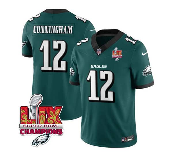Philadelphia Eagles #12 Randall Cunningham Green 2025 Eagles Logo Super Bowl LIX Patch New F.U.S.E. Vapor Limited Stitched Jersey