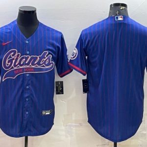 New York Giants Blue With Patch Cool Base Stitched Baseball Jersey