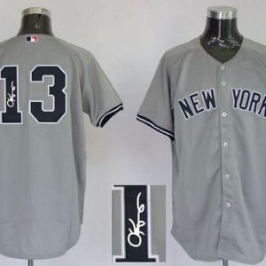 Yankees #13 Alex Rodriguez Grey Autographed Stitched Jersey