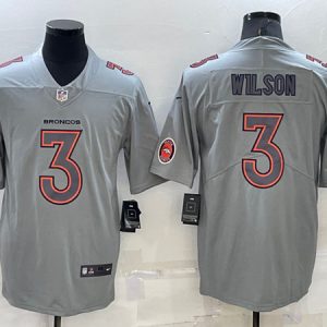 Denver Broncos #3 Russell Wilson Gray With Patch Atmosphere Fashion Stitched Jersey