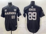 Las Vegas Raiders #89 Brock Bowers Black With Nevada Silver Stat Patch And 65th Anniversary Patch 3-Star C Patch Stitched Jersey