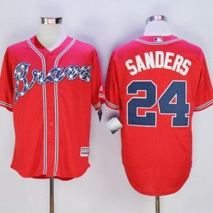 Braves #24 Deion Sanders Red New Cool Base Stitched Jersey